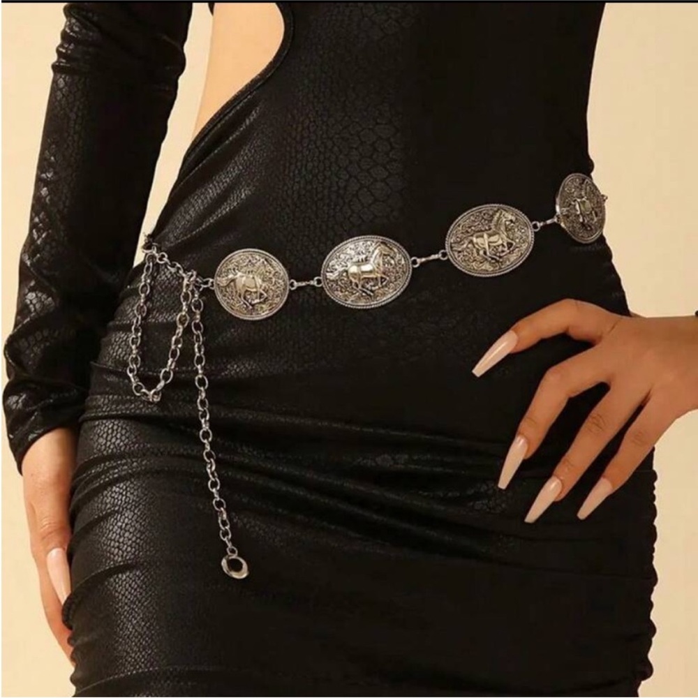 Vintage Silver Western Embossed Chain Belt NEW 🏷️